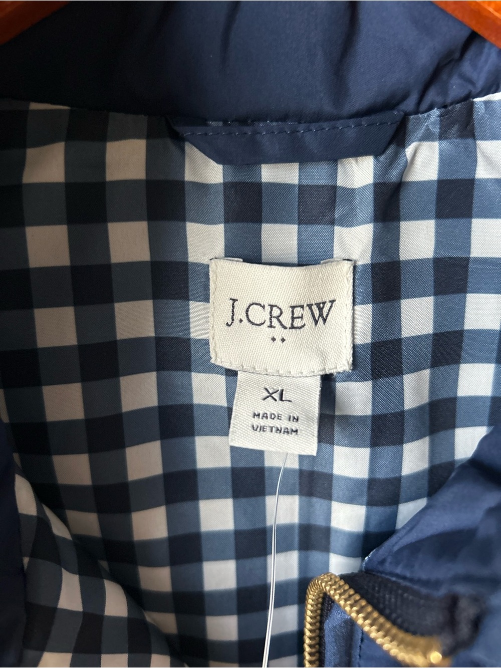 J. CREW Factory Excursion Quilted Vest XL Navy Gingham Lined Snap Pocket NWT - Picture 4 of 8